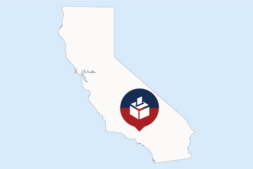 Illustration of the California map with a ballot icon