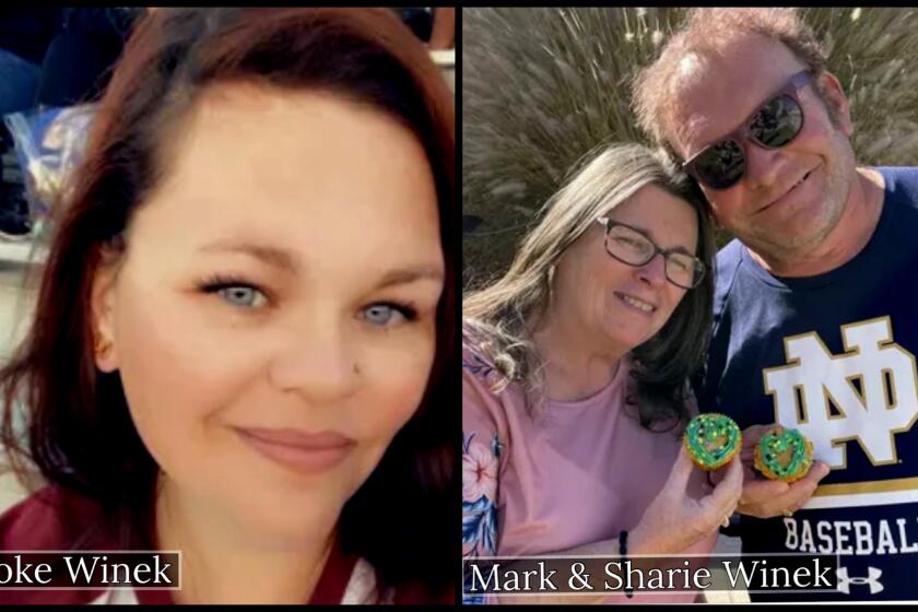 RIVERSIDE, CA - NOVEMBER 30, 2022: Family photo of slain victims Brooke Winek,38, and her parents Sharie Winek,65, and Mark Winek, 69. (Winek family photos)