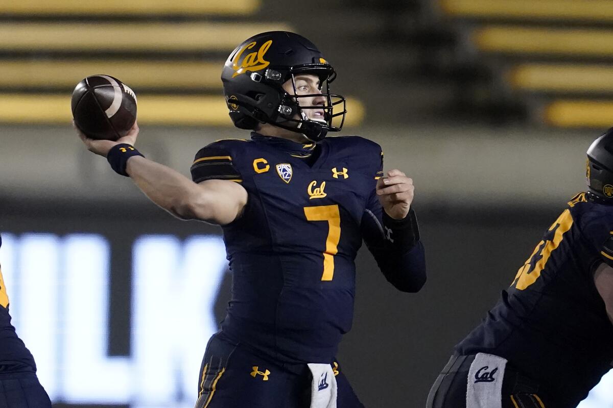 California quarterback Chase Garbers throws a pass against Oregon during the second half Saturday.