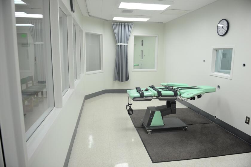A federal appeals court heard arguments Monday in Pasadena on the constitutionality of California's death penalty. Above, the San Quentin execution chamber.