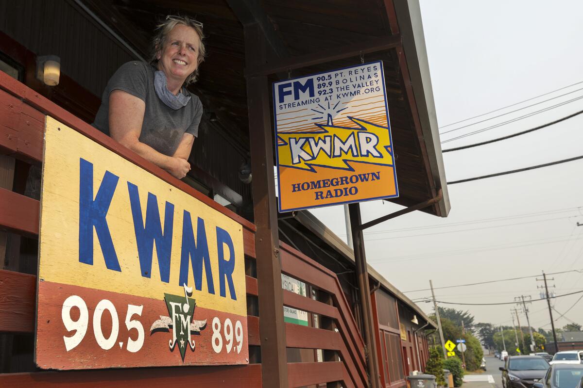 Amanda Eichstaedt, general manager at KWMR, outside the public radio station in Point Reyes Station. 