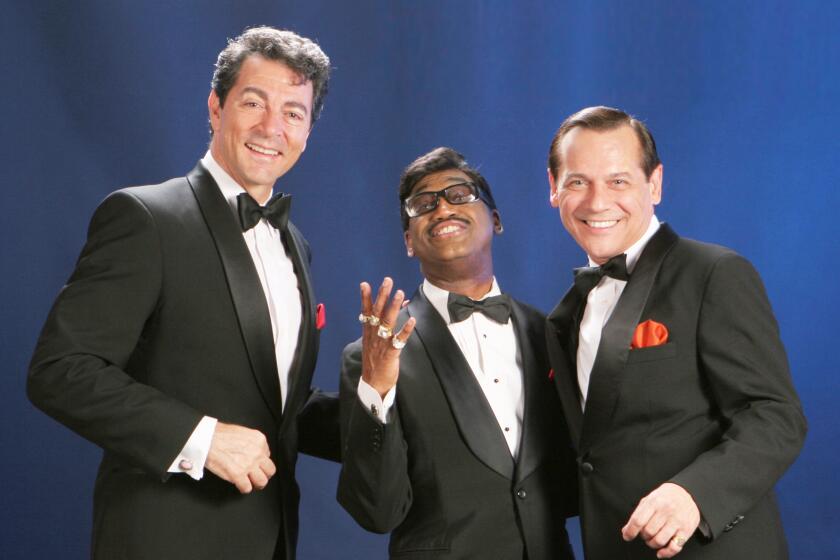 Andy DiMino (as Dean Martin), Lambus Dean (as Sammy Davis Jr.) and Sebastian Anzaldo (as Frank Sinatra).