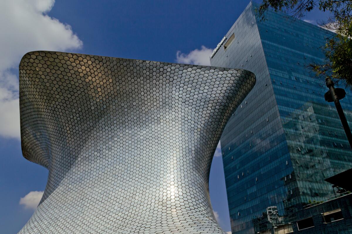 View of the soumaya museum, an iconic building , landmark of mexico city, Mexico.