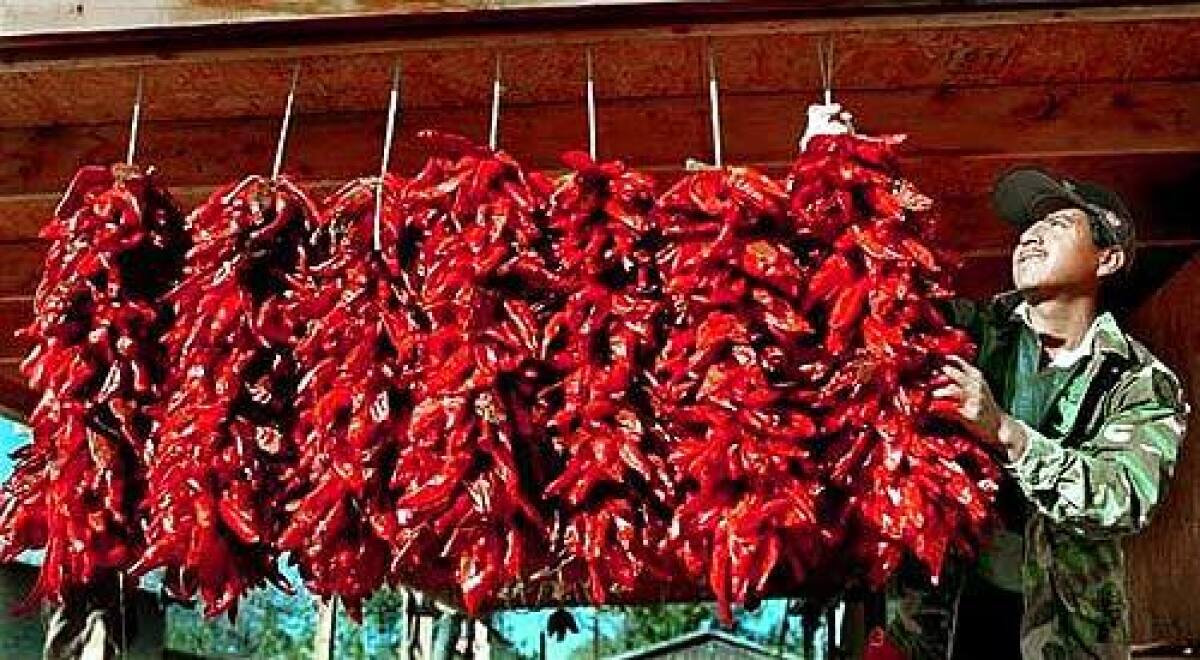 Chile-themed doodads, including red chile ristras, are a fixture at the Hatch festival. Freshly dried chiles are also widely available.