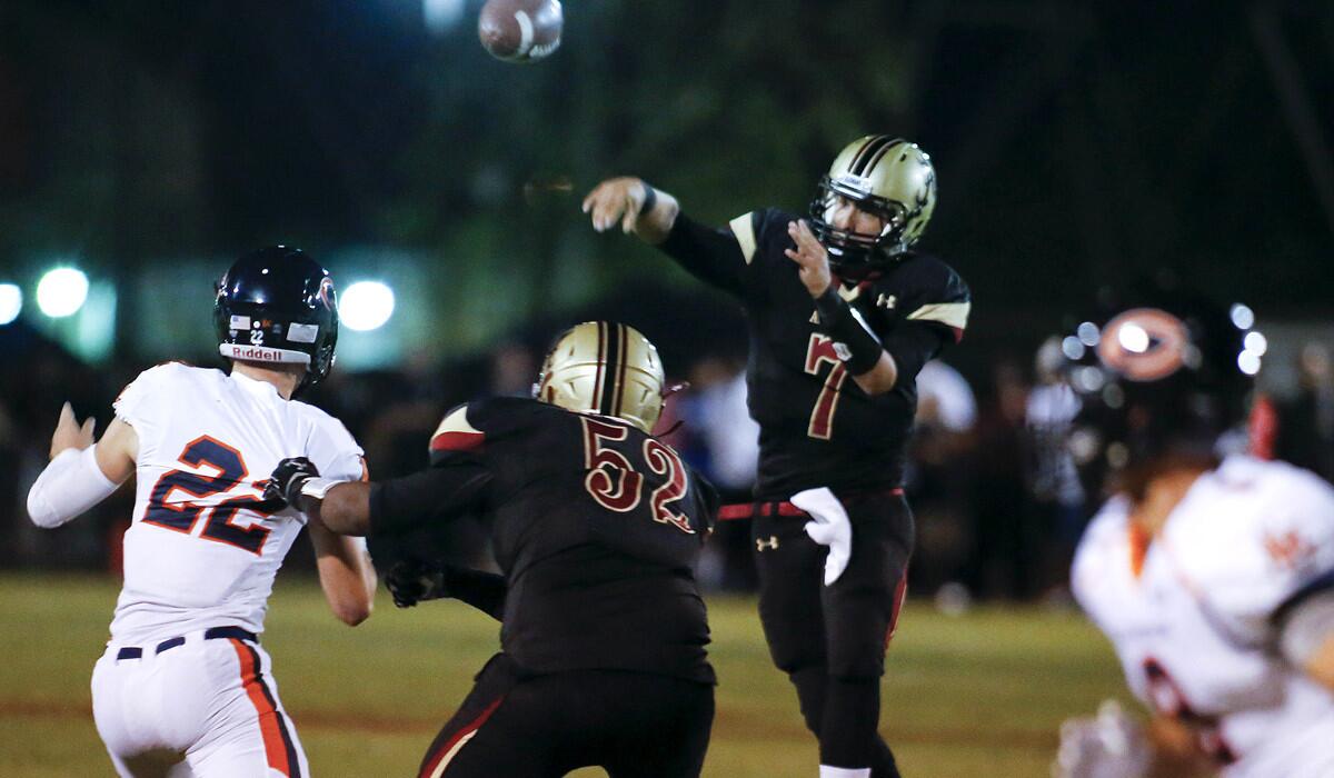 Alemany quarterback Blake Green attempts a pass against Chaminade earlier this month.