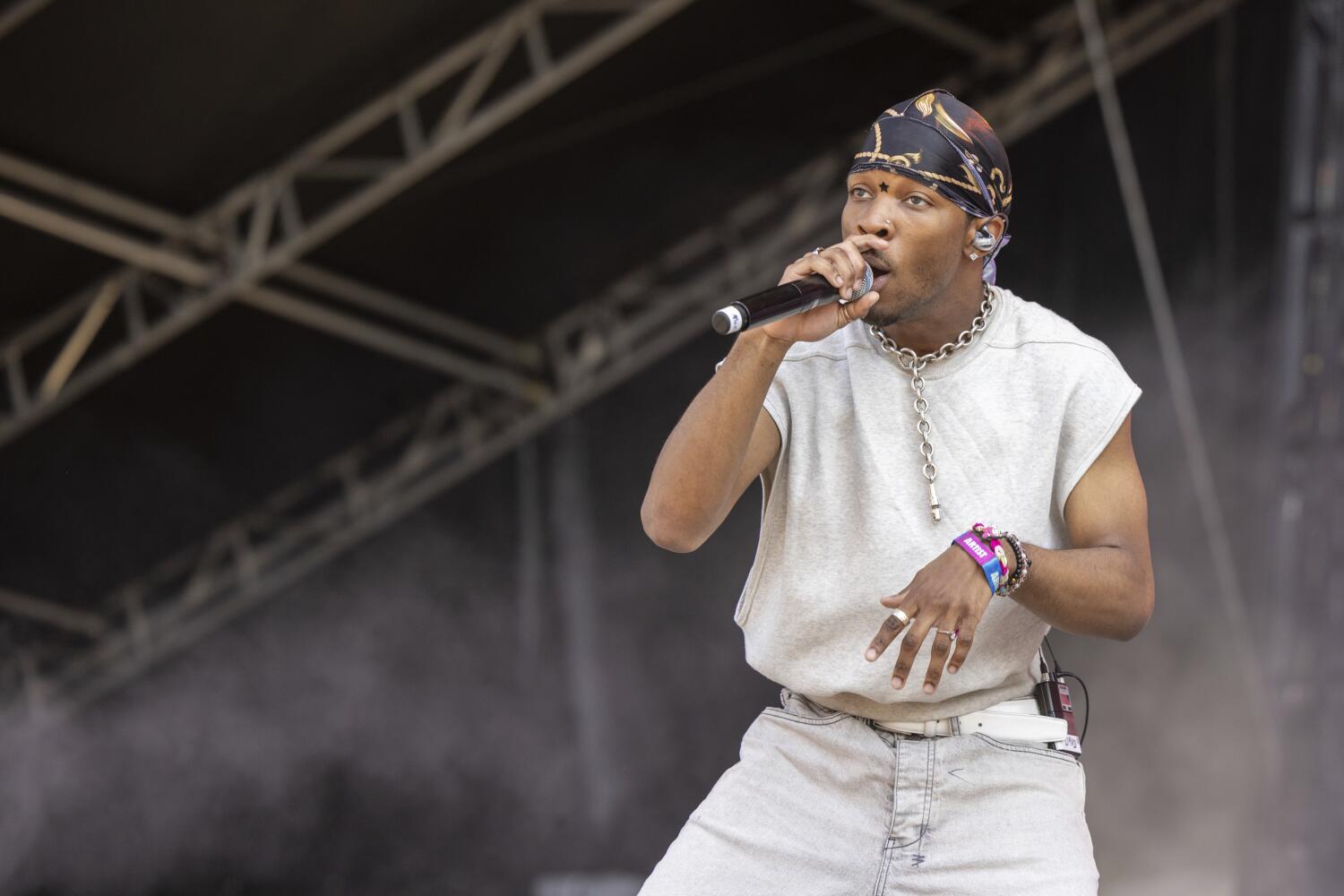 D4vd (David Anthony Burke) during the Bonnaroo Music and Arts Festival on June 15, 2024, in Manchester, Tennessee (Photo by Daniel DeSlover/Sipa USA)(Sipa via AP Images)