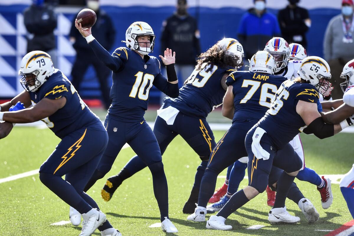 Chargers quarterback Justin Herbert passes against the Buffalo Bills on Sunday.