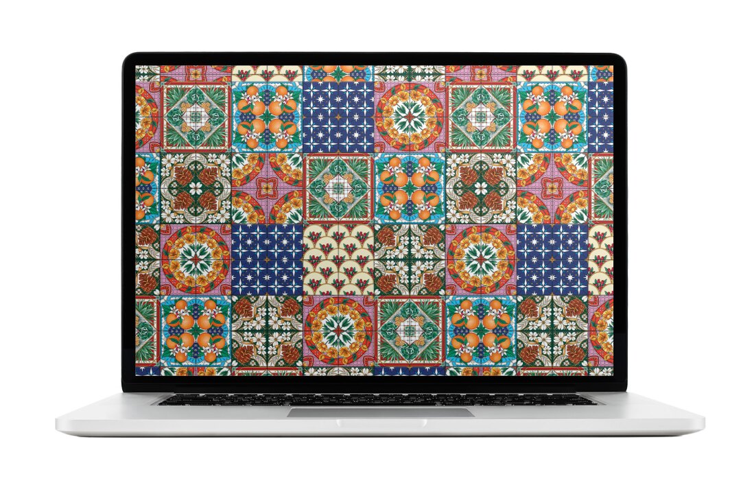 Geometrically patterned squares.