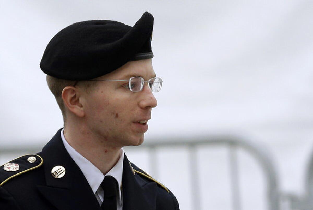 The court-martial against Army Pfc. Bradley Manning, shown before a pretrial military hearing, began Monday.