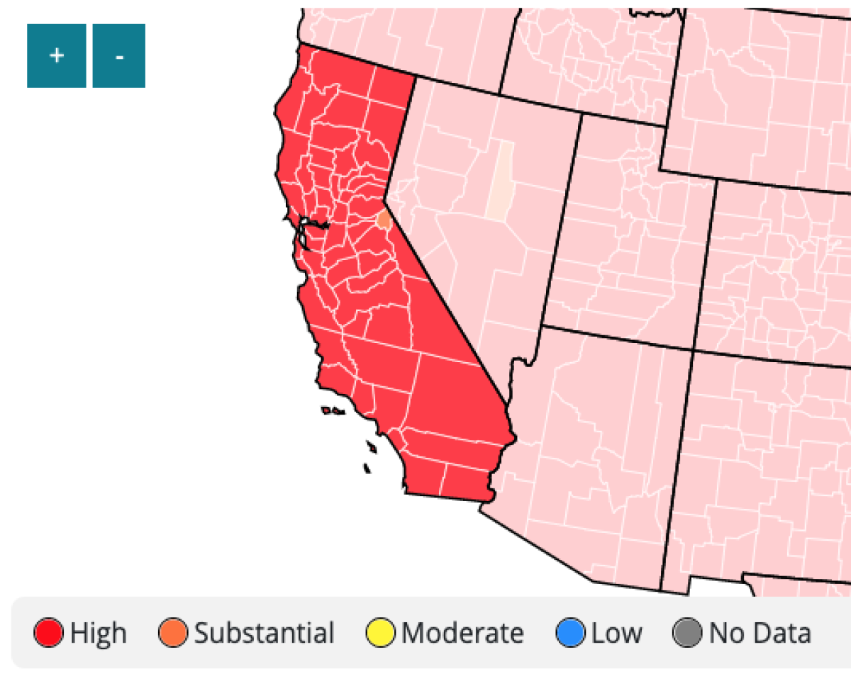 Most California counties still seeing 'high' coronavirus transmission.