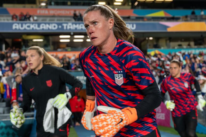AUCKLAND, NEW ZEALAND - AUGUST 1: Alyssa Naeher #1 of the United States takes the field before.