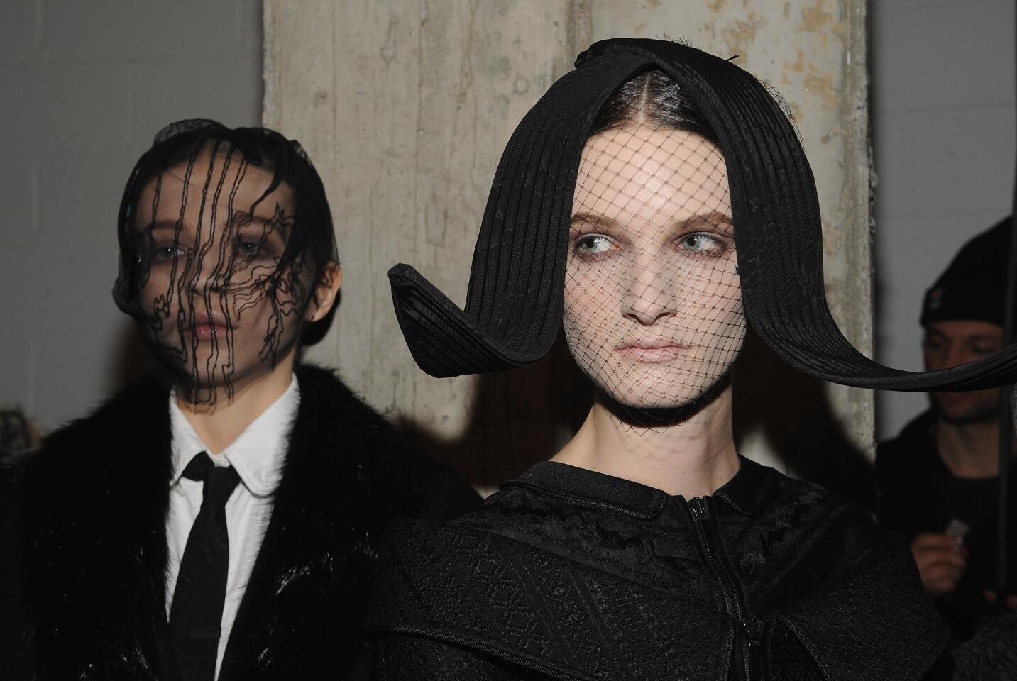 Models are shown backstage before the Thom Browne women's fashion show at Skylight Modern during Mercedes-Benz Fashion Week on Monday. Complete updates from New York Fashion Week 2015 | Celebrities at New York Fashion Week | York Fashion Week: Street Style