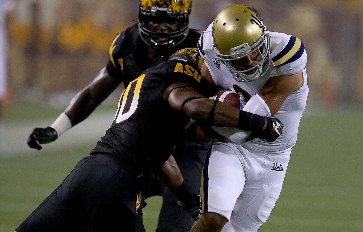 UCLA wide receiver Thomas Duarte makes a catch against Arizona State on Sept. 25.