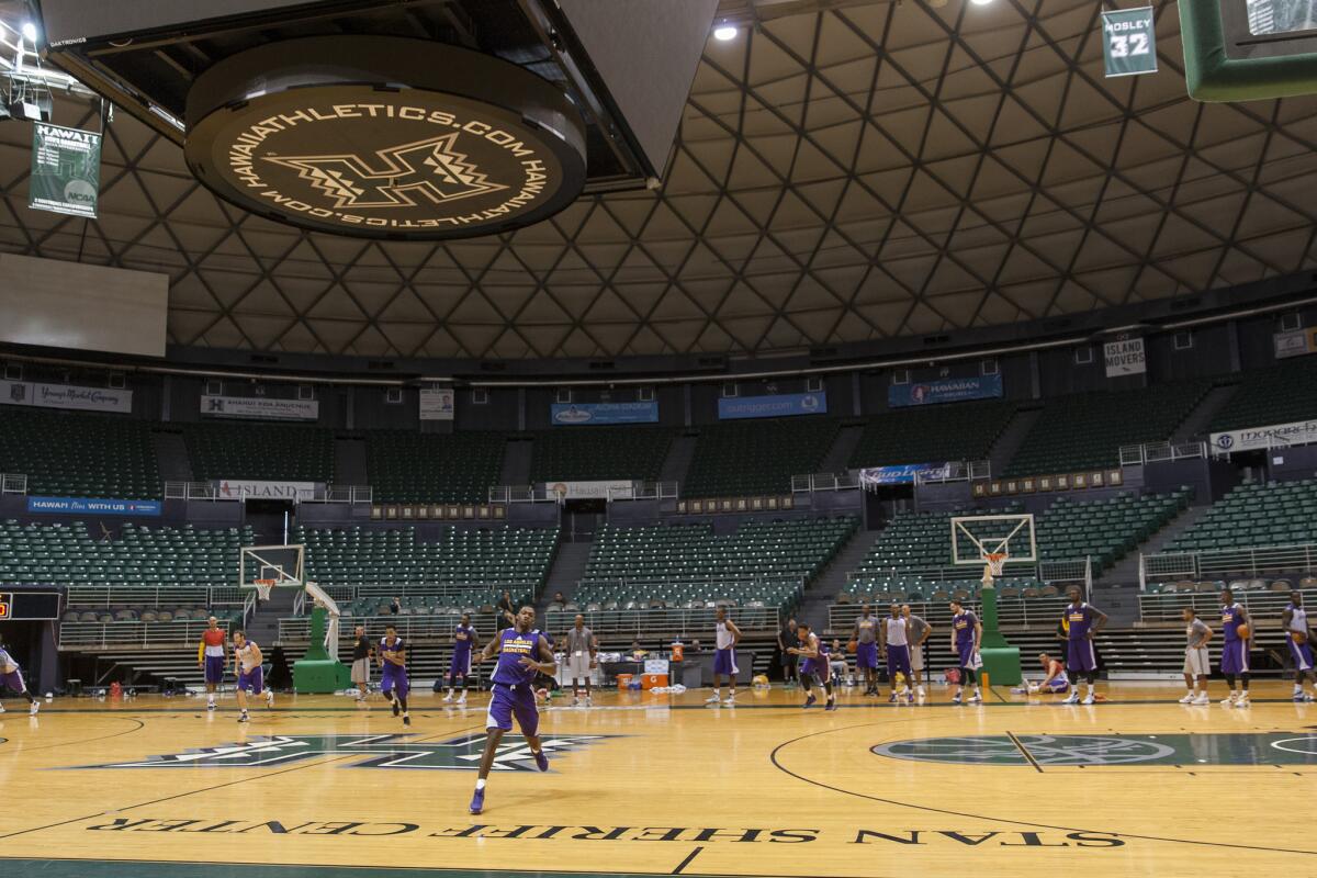 The Lakers practice at the Stan Sheriff Center on Sept. 29, 2015 in Honolulu.