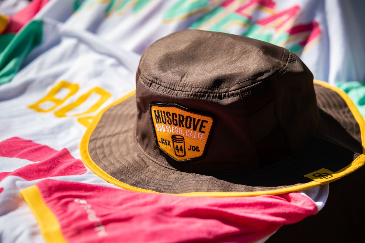 A Joe Musgrove bucket hat is one of many merchandise giveaway items that Padres fans can pick up at select games this season.