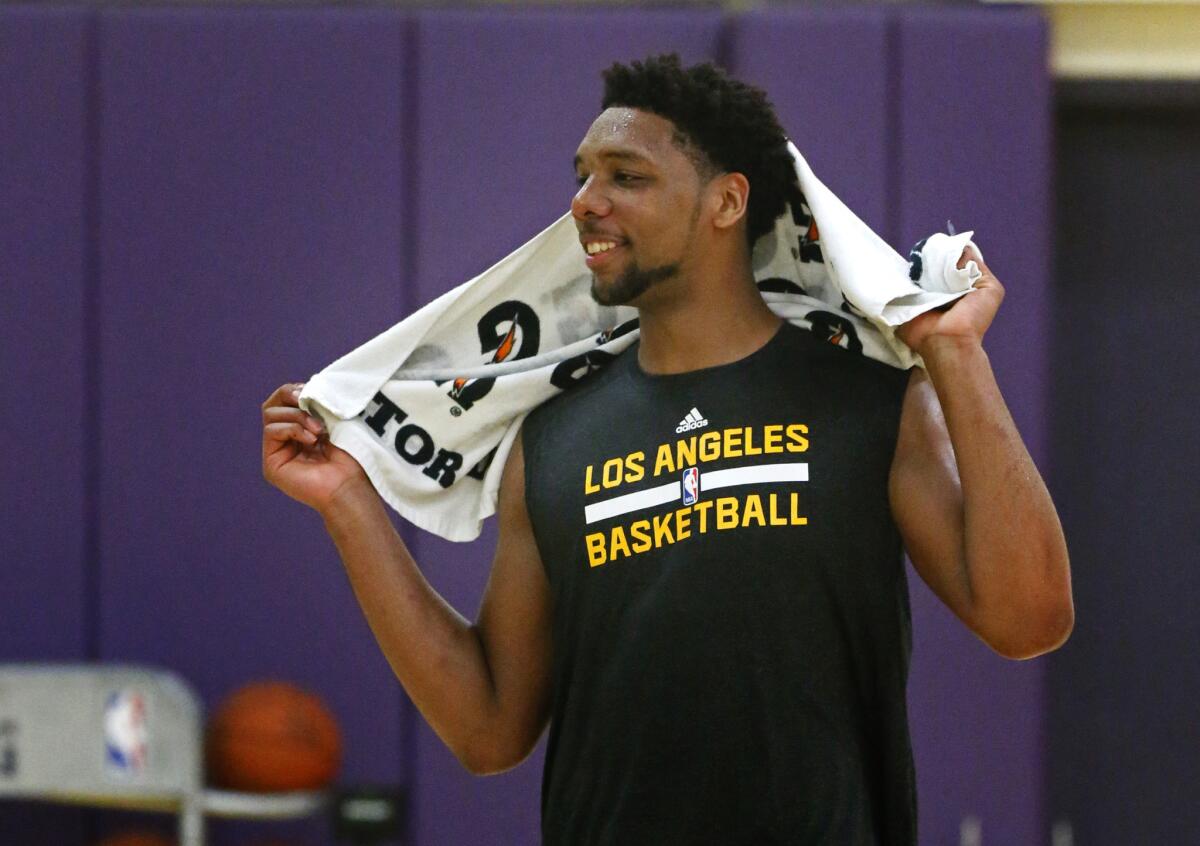 Duke star Jahlil Okafor works out for the Lakers in El Segundo on June 9. He is expected to go No. 2 overall to the Lakers in this week's NBA draft.