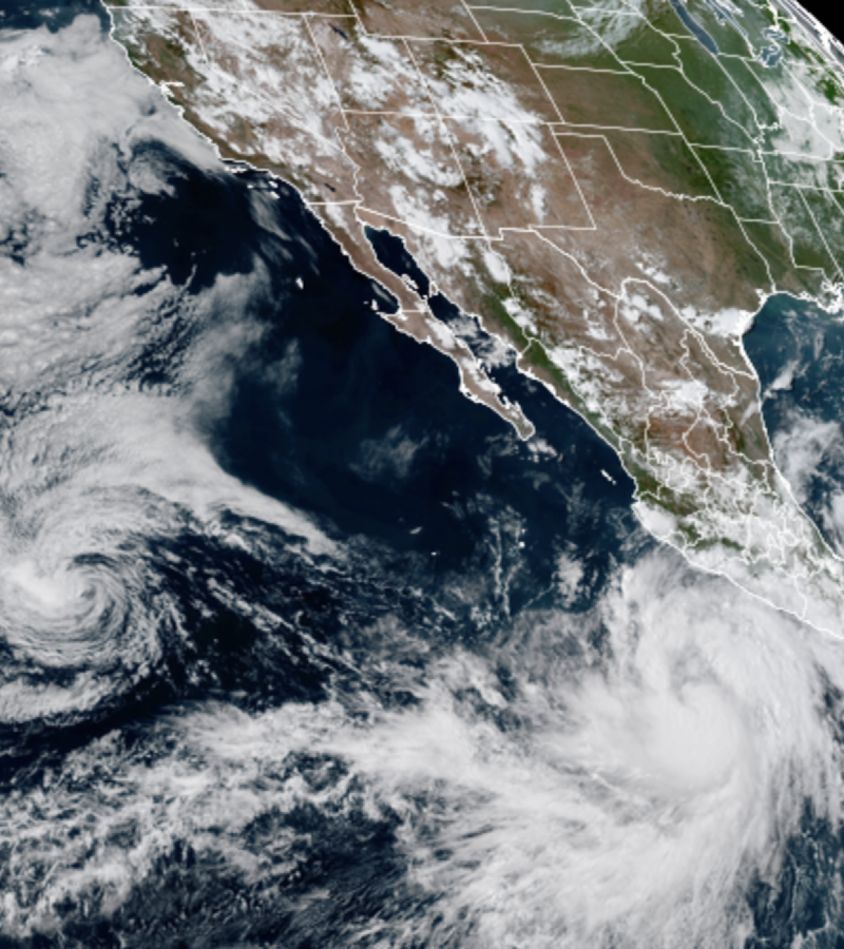 Hurricane Hilary, bottom right, began to gather strength as it approached California.