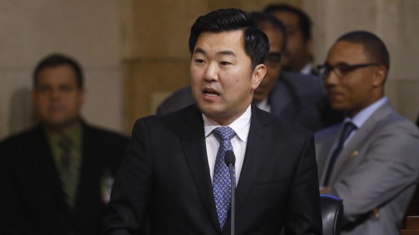 Los Angeles City Councilman David Ryu, pictured in council chambers in December, has been pushing for new restrictions on campaign donations from real estate developers.