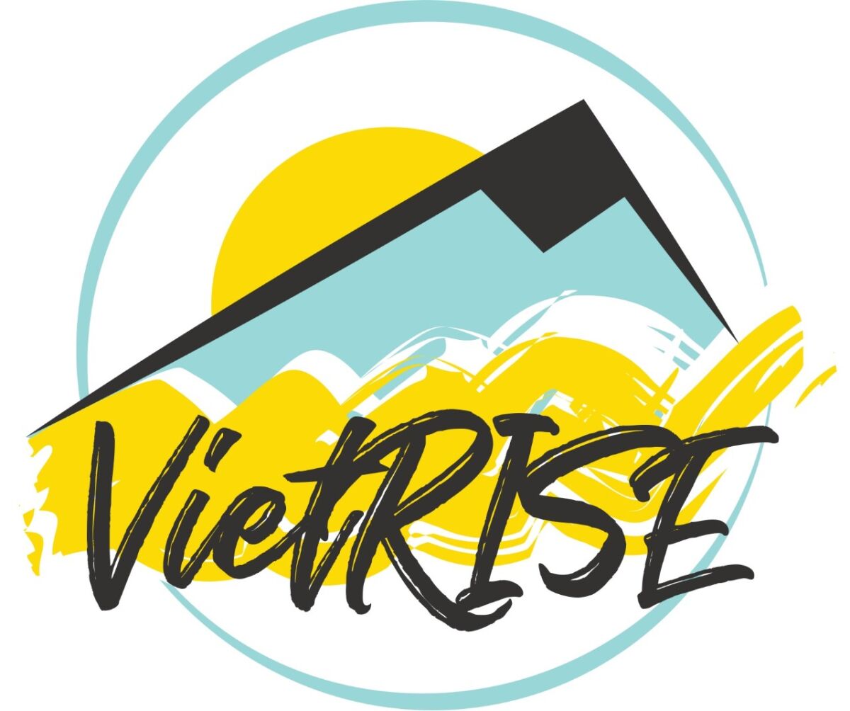 The VietRISE logo is an homage to the Vietnamese folk tale Lạc Long Quân and Âu Cơ: The Legend of Ancient Vietnam, about a Dragon King and Fairy Queen and their 100 children who are separated when half of them go to the mountains and the other half go to the sea. “Our logo is the coming-together of the mountain and the sea, to honor our roots and origin and stories as Vietnamese people and our differences,“ says executive director Tracy La.