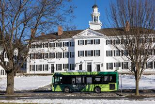 HANOVER, NEW HAMPSHIRE - FEBRUARY 8: A Dartmouth Campus Shuttle moves through campus at Dartmouth College on February 8, 2024 in Hanover, New Hampshire. Dartmouth College has announced it will once again require applicants to submit standardized test scores, beginning with the next application cycle, for the class of 2029. (Photo by Scott Eisen/Getty Images)
