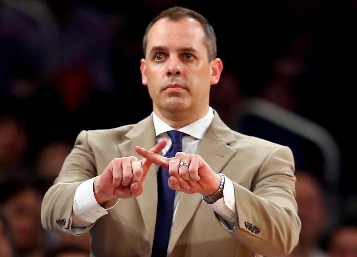 Indiana Pacers Coach Frank Vogel looks on during a game against the New York Knicks.