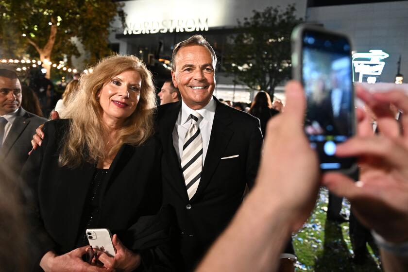 Los Angeles, California June 7, 2022-L.A. Mayoral candidate Rick Caruso greets his supporters on election night at the Grove Tuesday night. (Wally Skalij/Los Angeles Times)