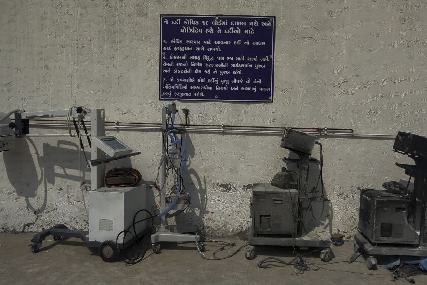 Damaged equipment outside a hospital in western India after a fire on Saturday.