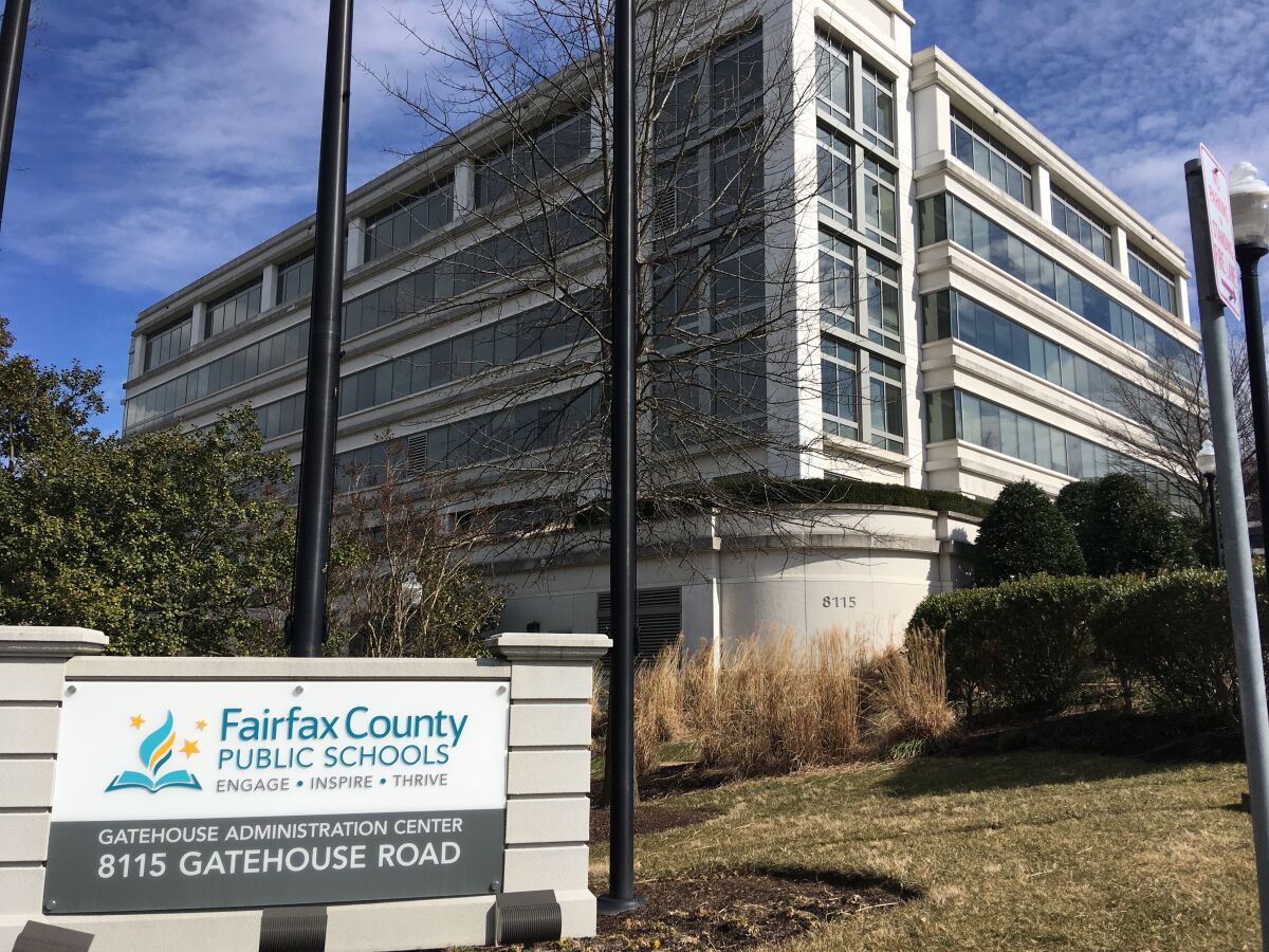 This photo shows Fairfax County Public Schools Monday, March 4, 2019 in Merrifield, Va. A federal appeals court has granted a request from a Virginia school system to continue using a challenged admissions policy while it appeals a ruling that found it discriminates against Asian American students. A three-judge panel of the 4th U.S. Circuit Court of Appeals said in a ruling Thursday, March 31, 2022 that Fairfax County Public Schools can continue to use its new admissions policy at the highly selective Thomas Jefferson High School for Science and Technology. (AP Photo/Matthew Barakat)
