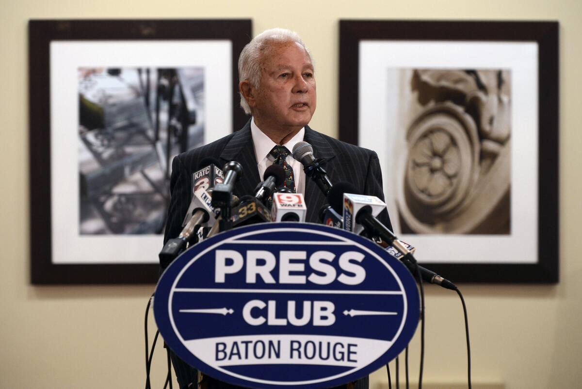 Edwin Edwards, a former Louisiana governor and congressman, speaks at the Baton Rouge Press Club in Baton Rouge, La., in March. Edwards' bid to return to the House this year is seen as a long shot, but not because he went to prison for racketeering.