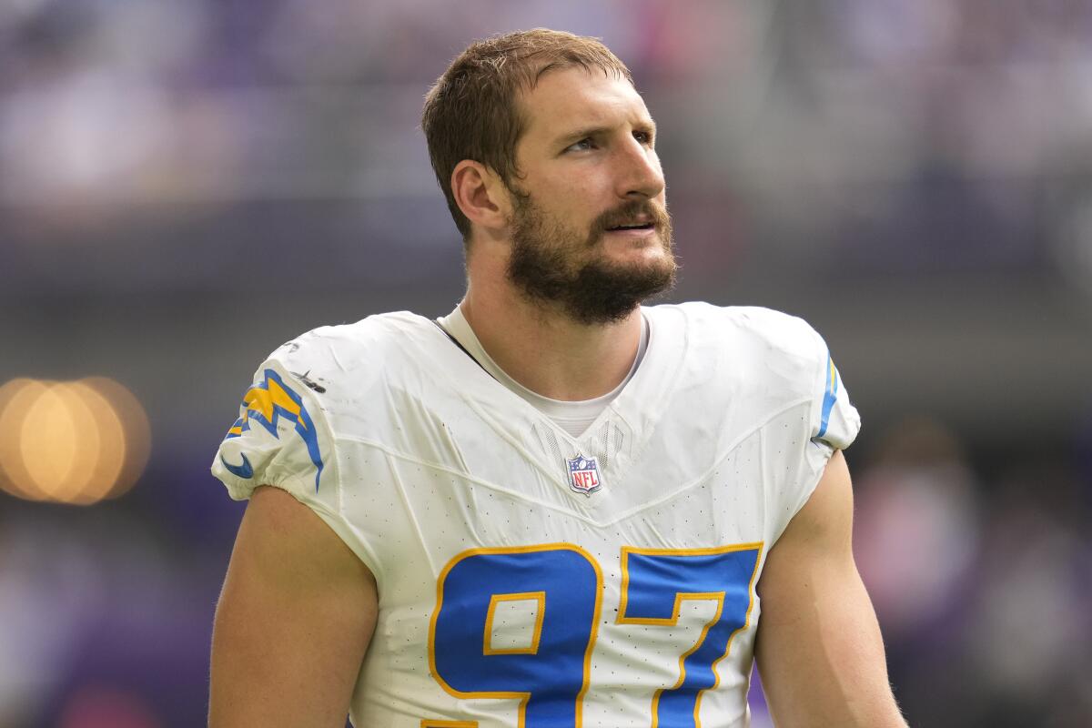 Chargers linebacker Joey Bosa stands on the field during a win over the Minnesota Vikings on Sept. 24.