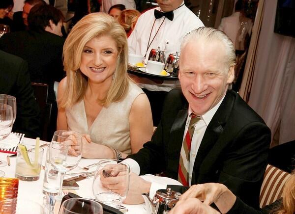 Journalist Arianna Huffington and TV personality Bill Maher attend the Vanity Fair post-Oscar bash, held at Sunset Tower in West Hollywood.