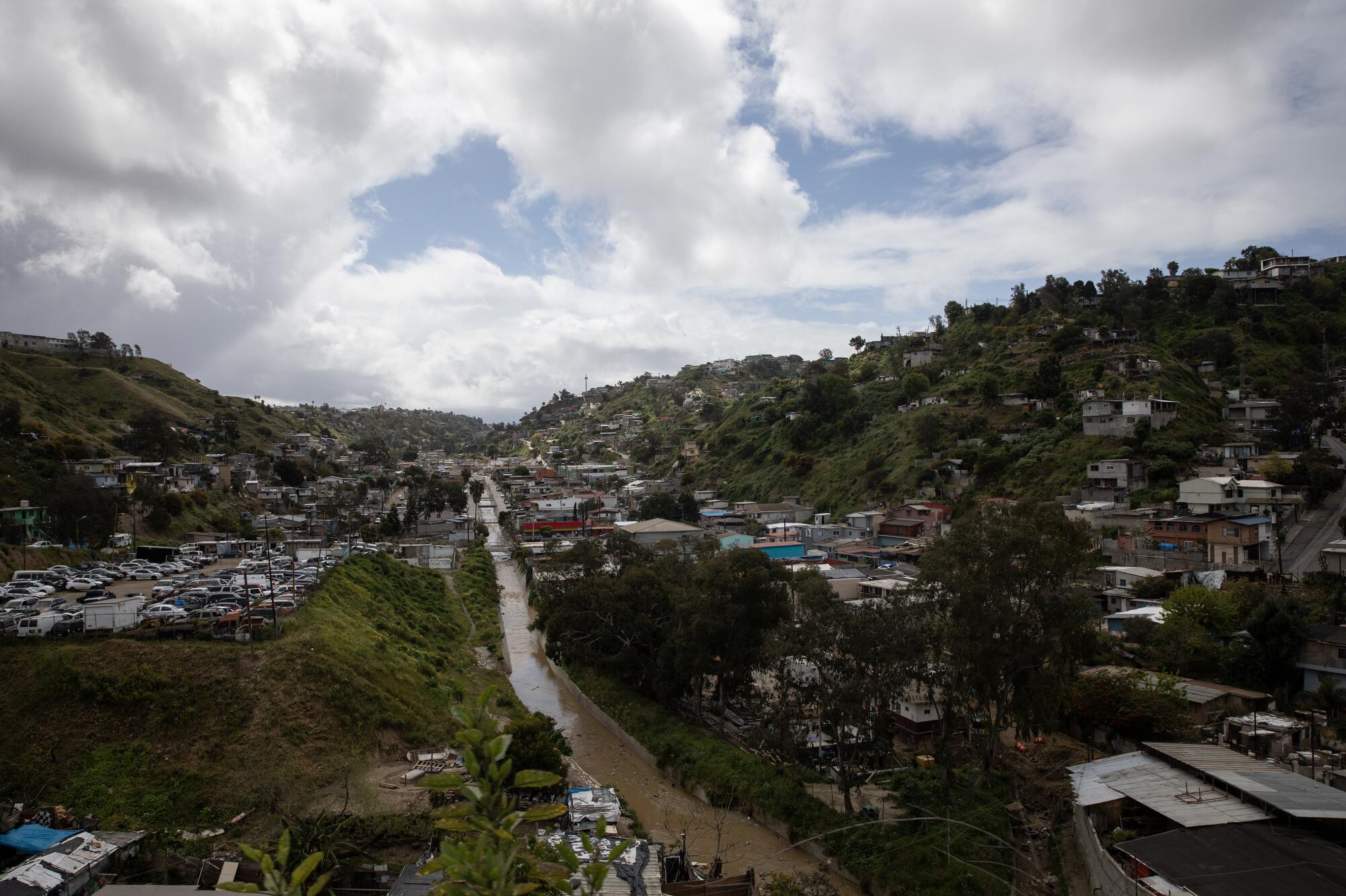 Homes nestled in a canyon on in Tijuana.
