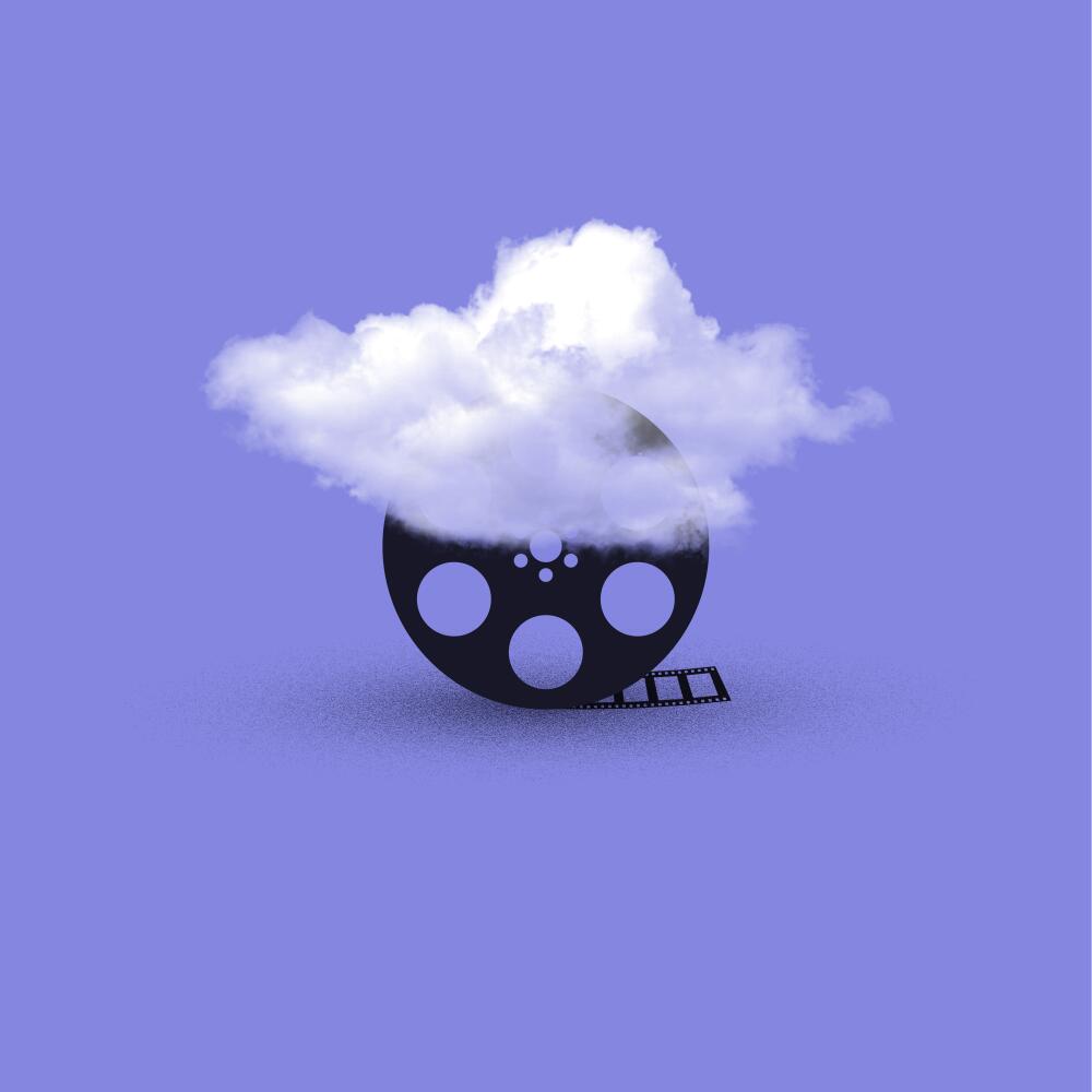 Illustration of a cloud partly covering a film reel
