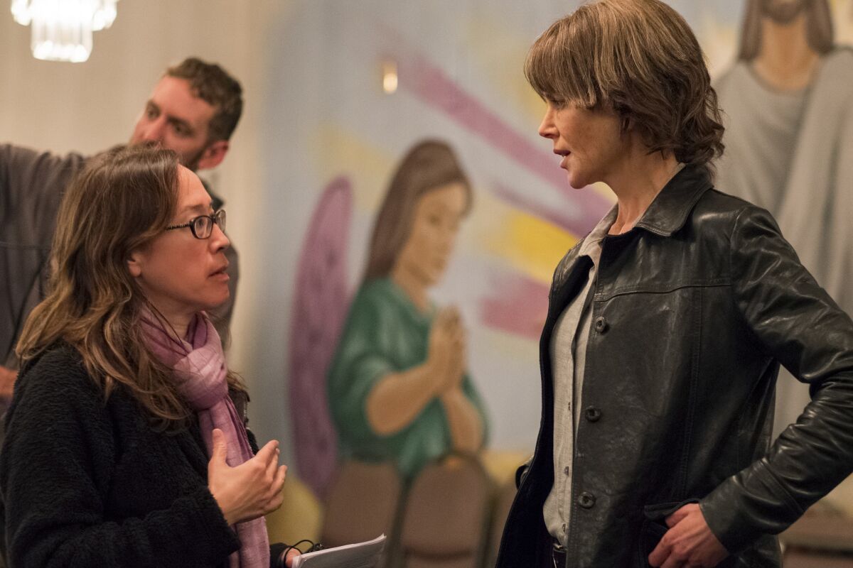 Director Karyn Kusama and actor Nicole Kidman on the set of "Destroyer," an Annapurna Pictures release.