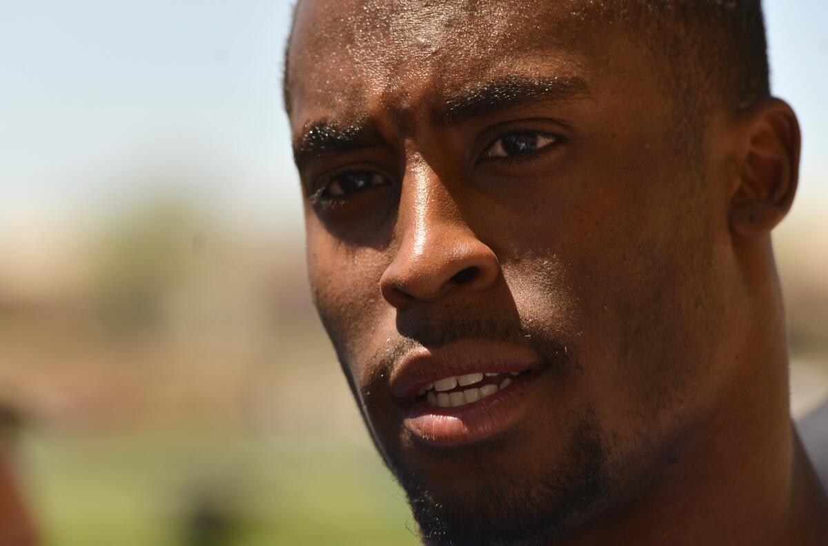 Denver's Rahim Moore talks to reporters after practice Wednesday.