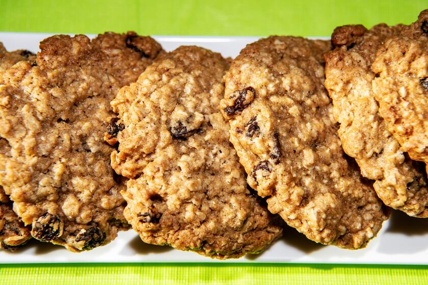 LOS ANGELES, CA - AUGUST 28: Oatmeal raisin cookies from Zooies Cookies in studio on Friday, Aug. 28, 2020 in Los Angeles, CA. (Mariah Tauger / Los Angeles Times)