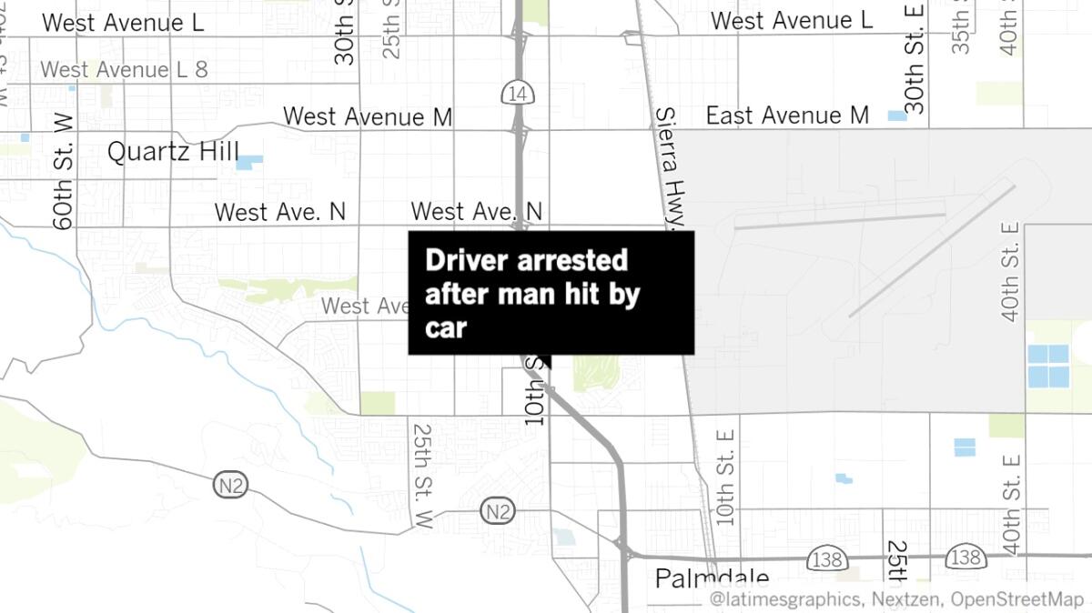 A man was arrested Thursday after allegedly striking a pedestrian in Palmdale.