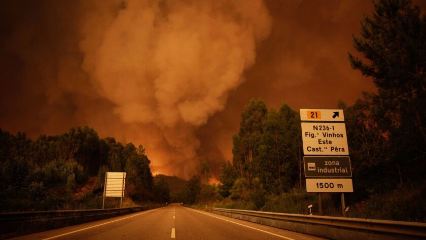 Smoke rises from fire in the Leiria District of Portugal, on June 17, 2017.