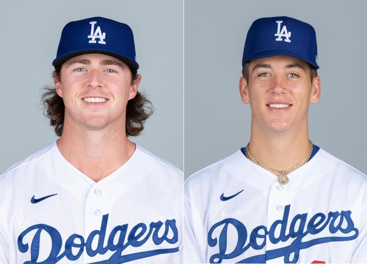 Dodgers pitching prospects Ryan Pepiot, left, and Bobby Miller in 2021