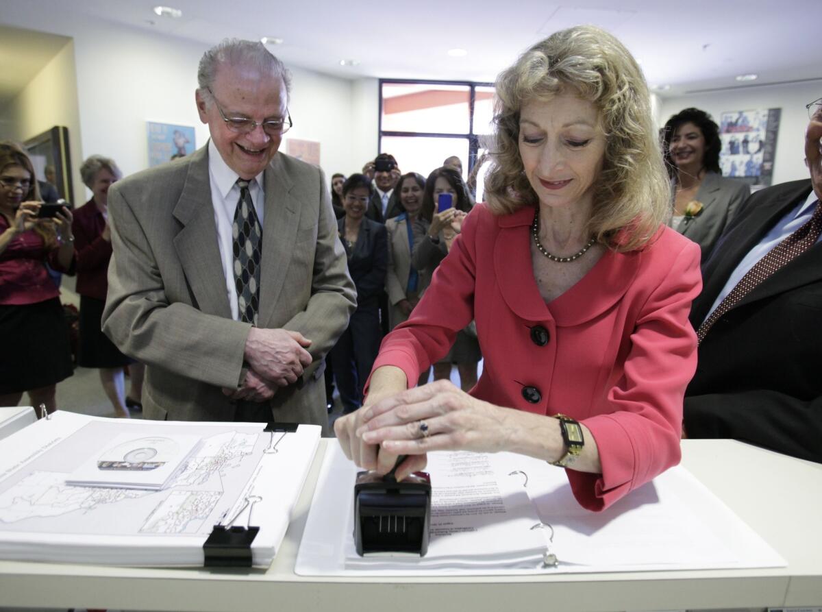 An Alameda County judge ruled Wednesday that Secretary of State Debra Bowen, pictured in the foreground, was wrong in telling county election officials to prevent felons on community supervision from voting.