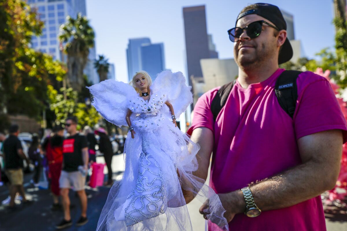 A Free Britney supporter outside Stanley Mosk Courthouse on Friday in Los Angeles.