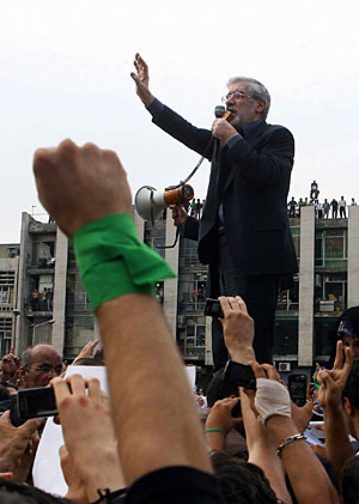 Iran presidential candidate Mir-Hossein Mousavi speaks in 2009.