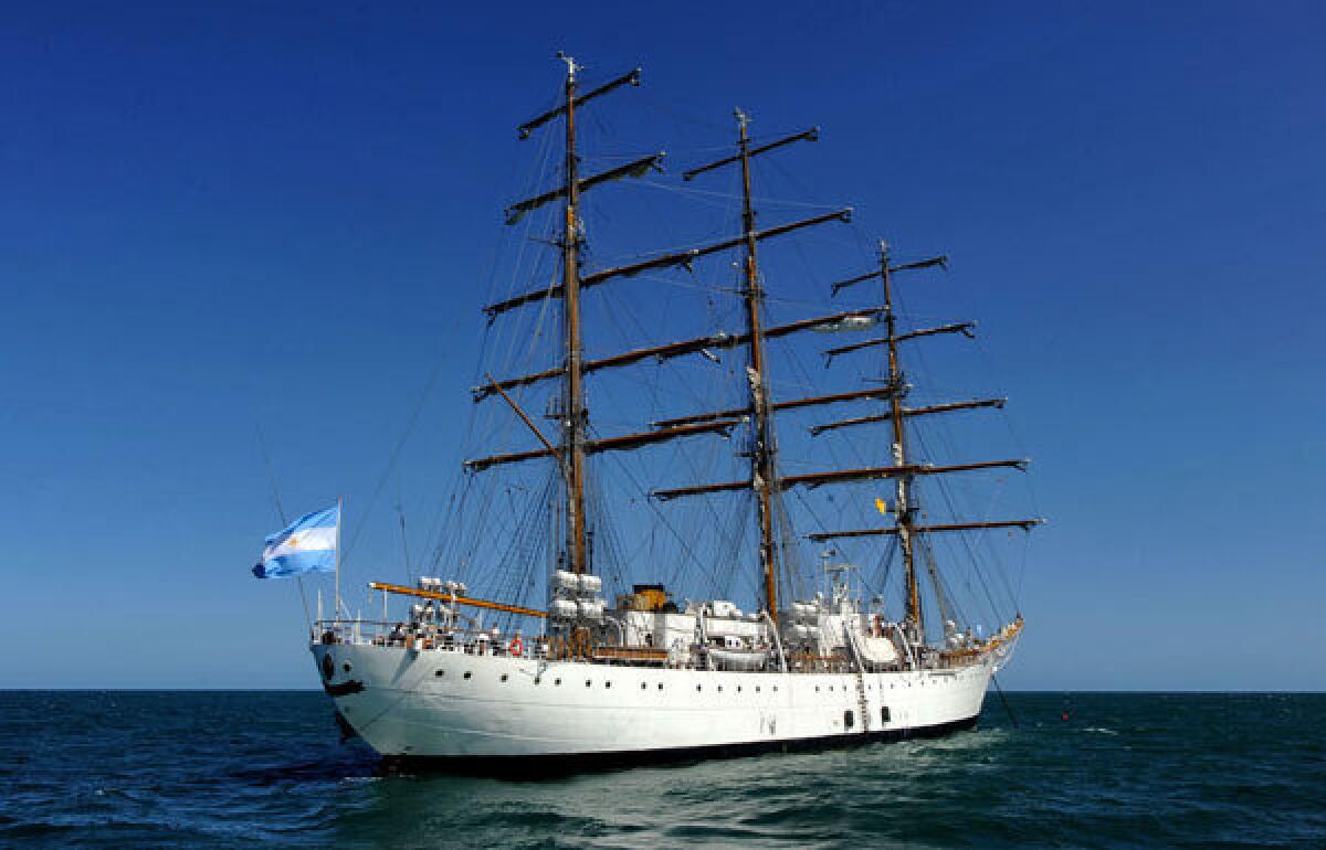 The Argentine ship Libertad heads home after being stuck in Ghana for two months. In October, creditors attempted to seize the ship in order to collect on the country's debts.