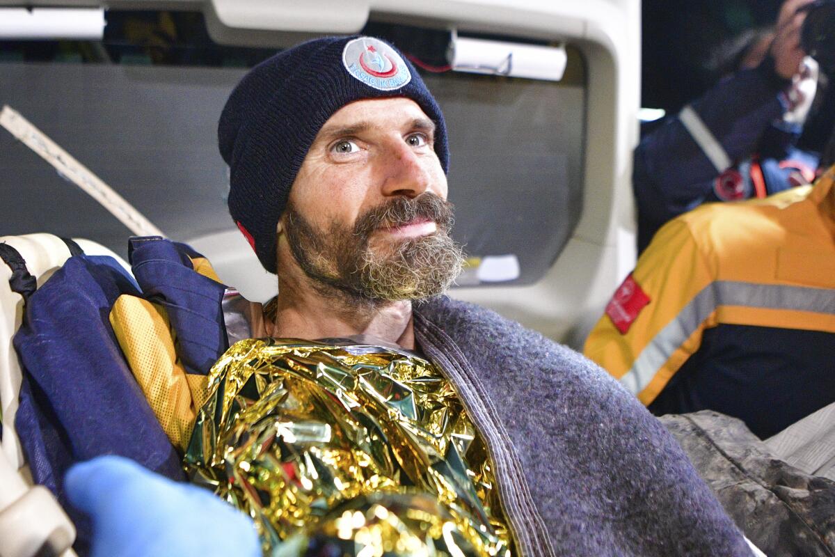 American researcher Mark Dickey after his rescue from deep inside a cave in Turkey