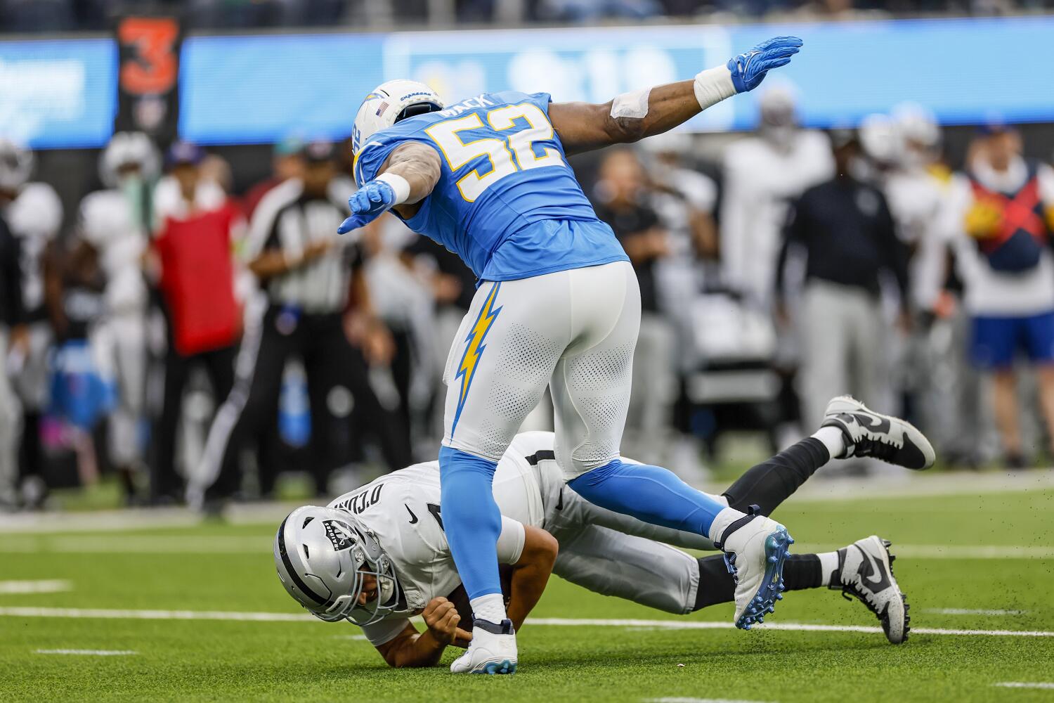 Asante Samuel Jr.'s clutch pick and Khalil Mack's six sacks save Chargers in win