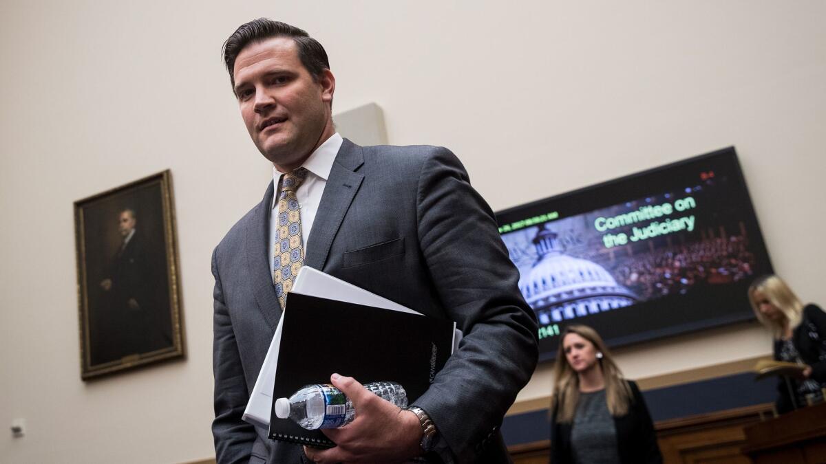 Anti-abortion activist E. Scott Lloyd, director of the Office of Refugee Resettlement at the U.S. Department of Health and Human Services, at a House Judiciary Committee hearing on Oct. 26.