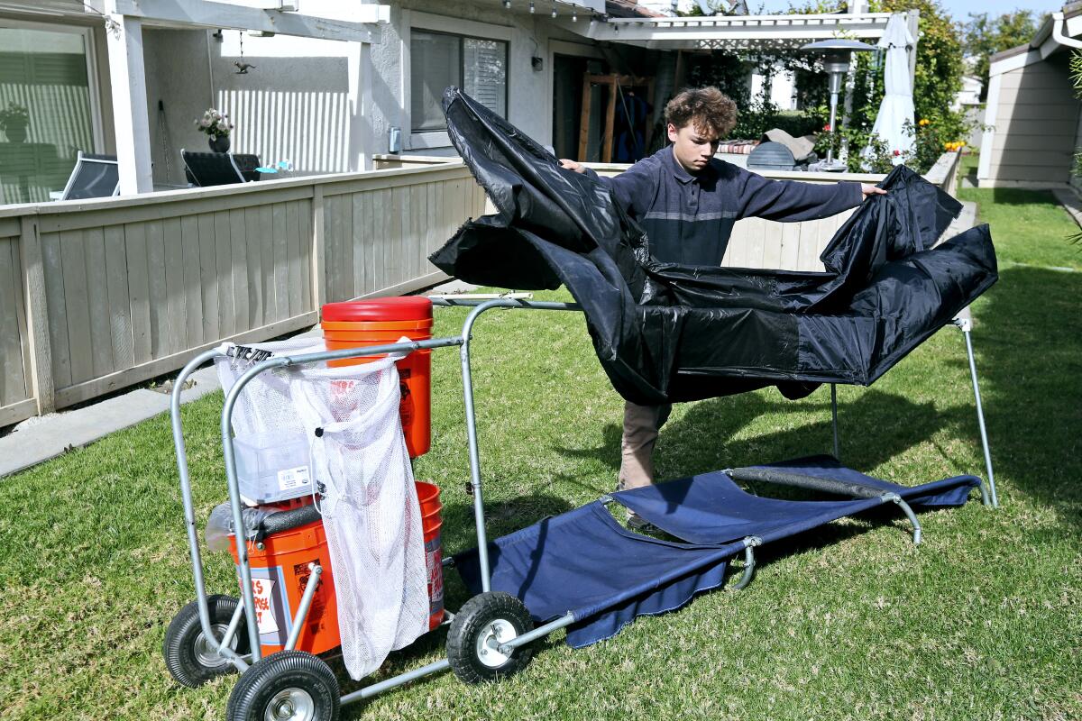 Jordan Szigeti-Larenne, 17 of Irvine, designed and built a mobile cart for homeless individuals.