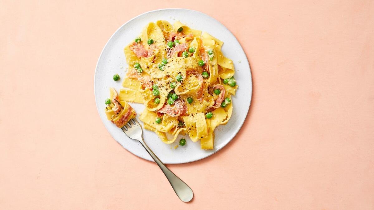 Pasta-loving dads will be into this cheesy carbonara pasta laced with prosciutto.