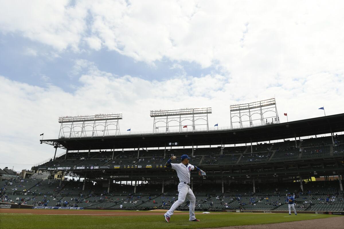 Chicago Cubs shortstop Javier Baez warms up before a game at Wrigley Field on April 23.