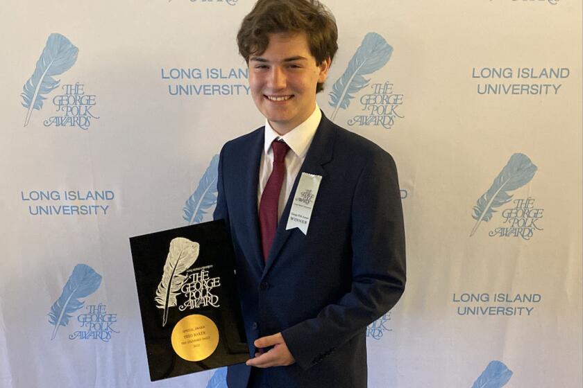 Theo Baker, a student journalist at Stanford, received a George Polk Award at a ceremony in April.